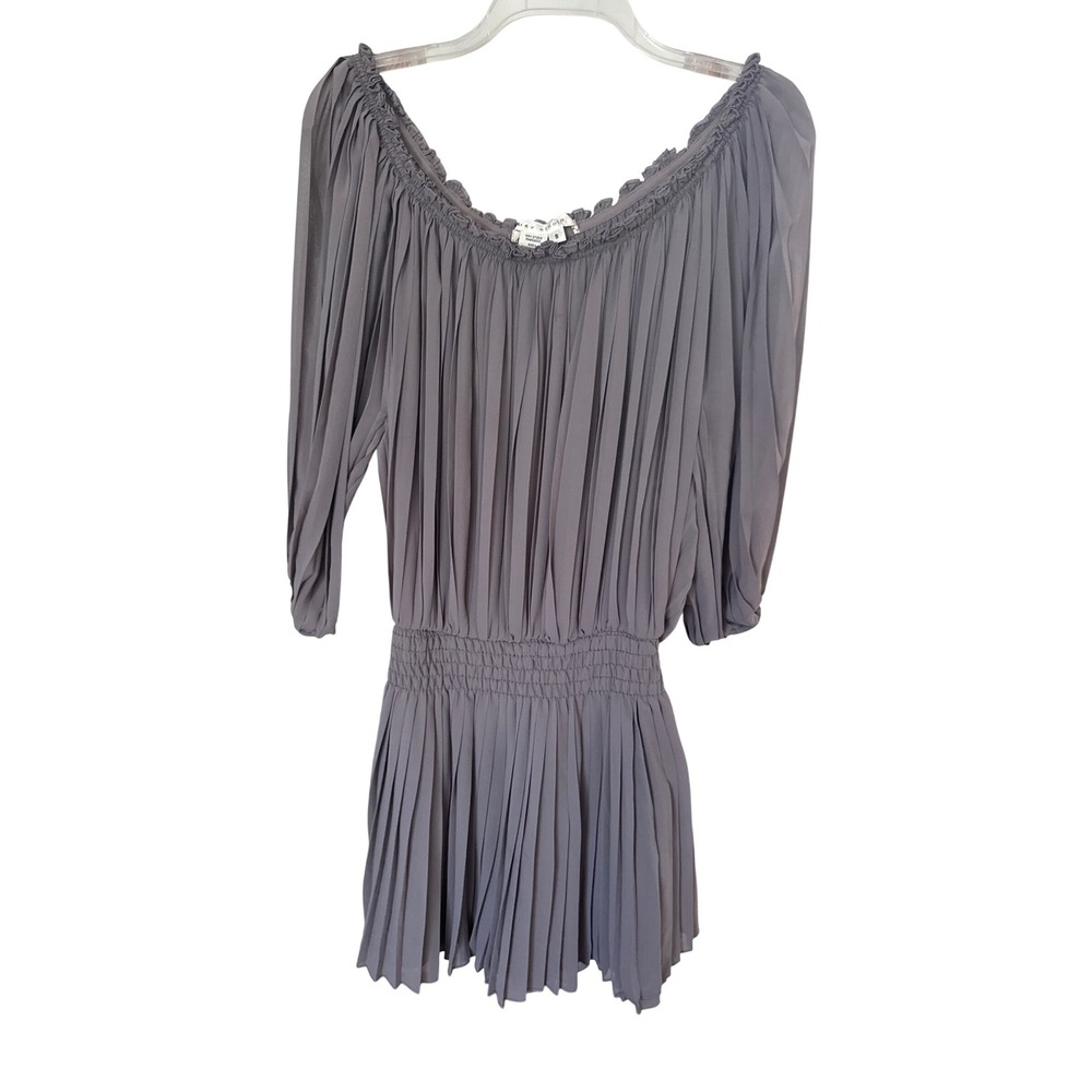 Max Studio Box Pleated Dress Off The Shoulder Gray Elastic Waist Flirty size S